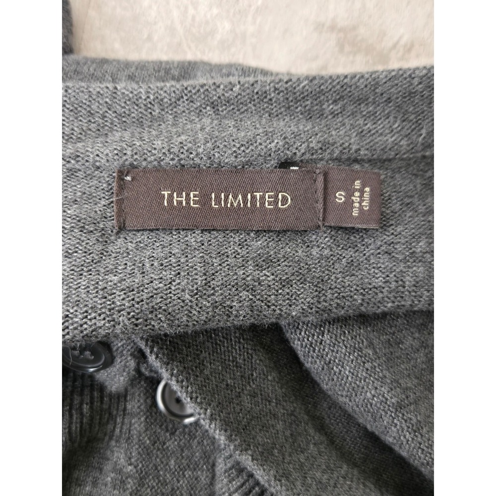 The Limited Deep V Button Cardigan Sweater S Gray Knit 3/4 Sleeve Fitted Y2k Top - Picture 8 of 9
